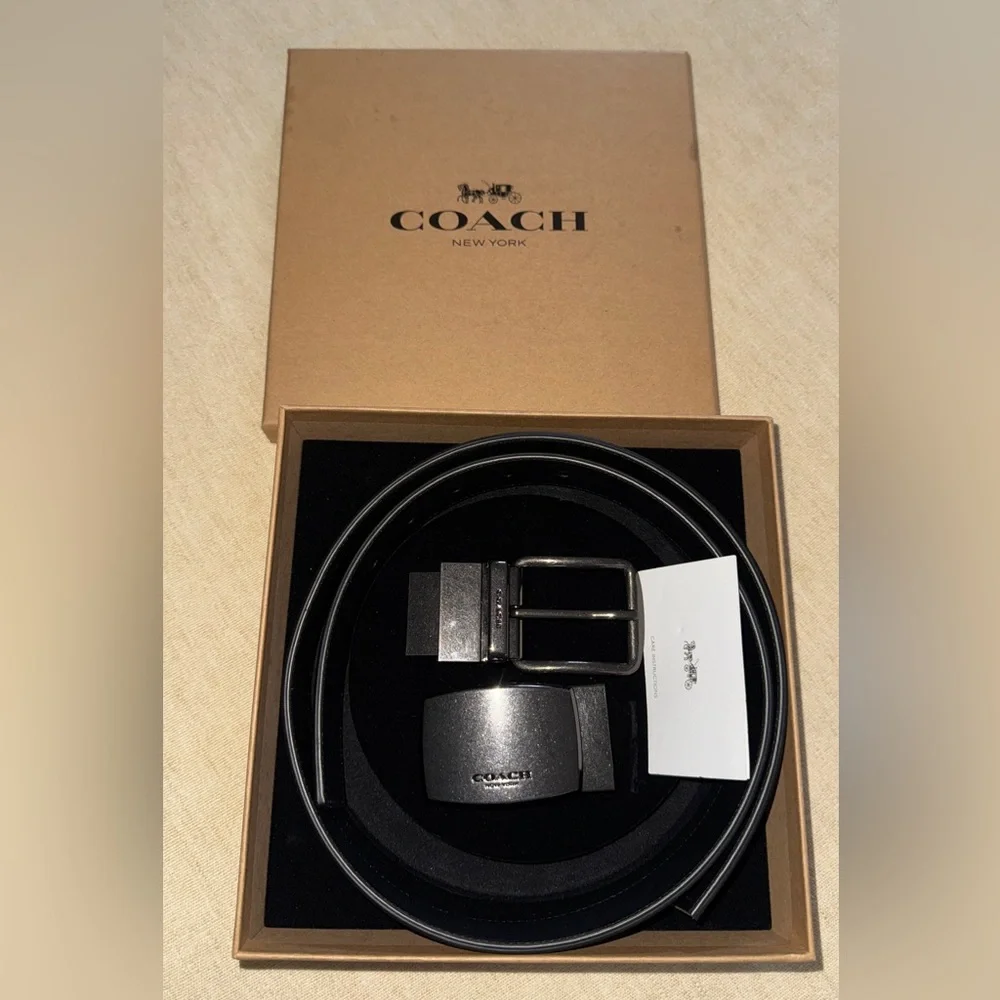 COACH Signature Canvas Belt in Tan and Black